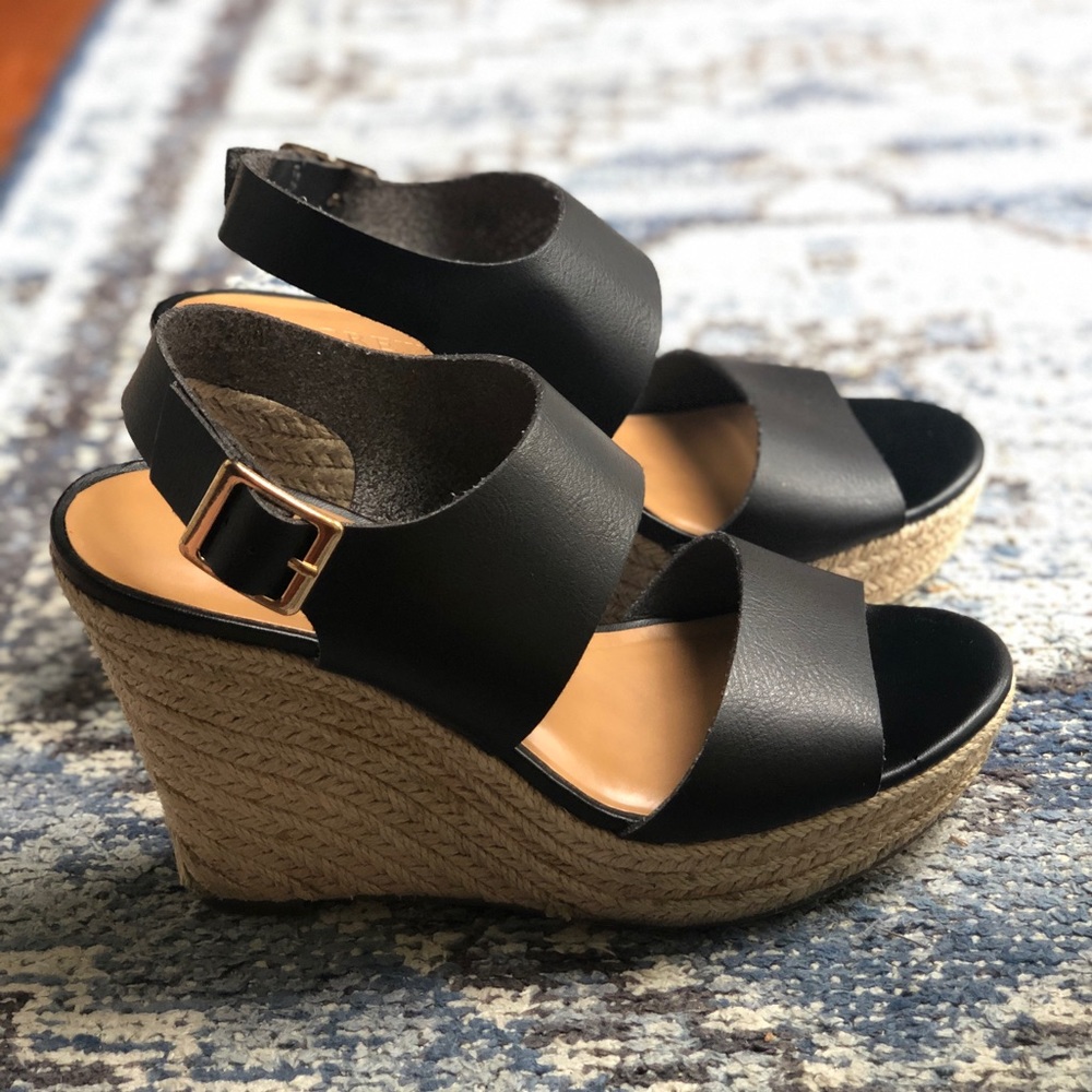 JCrew Factory Espadrille Wedges • Black, EUC